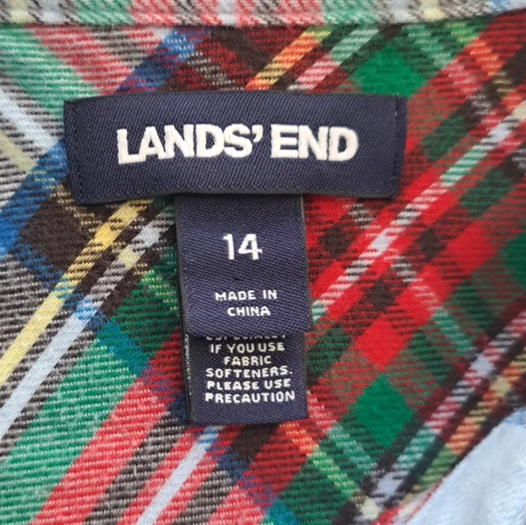 Land’s End Flannel Button-down Shirt Women's Sz 14 Large Plaid Long Slveeve - Picture 8 of 16